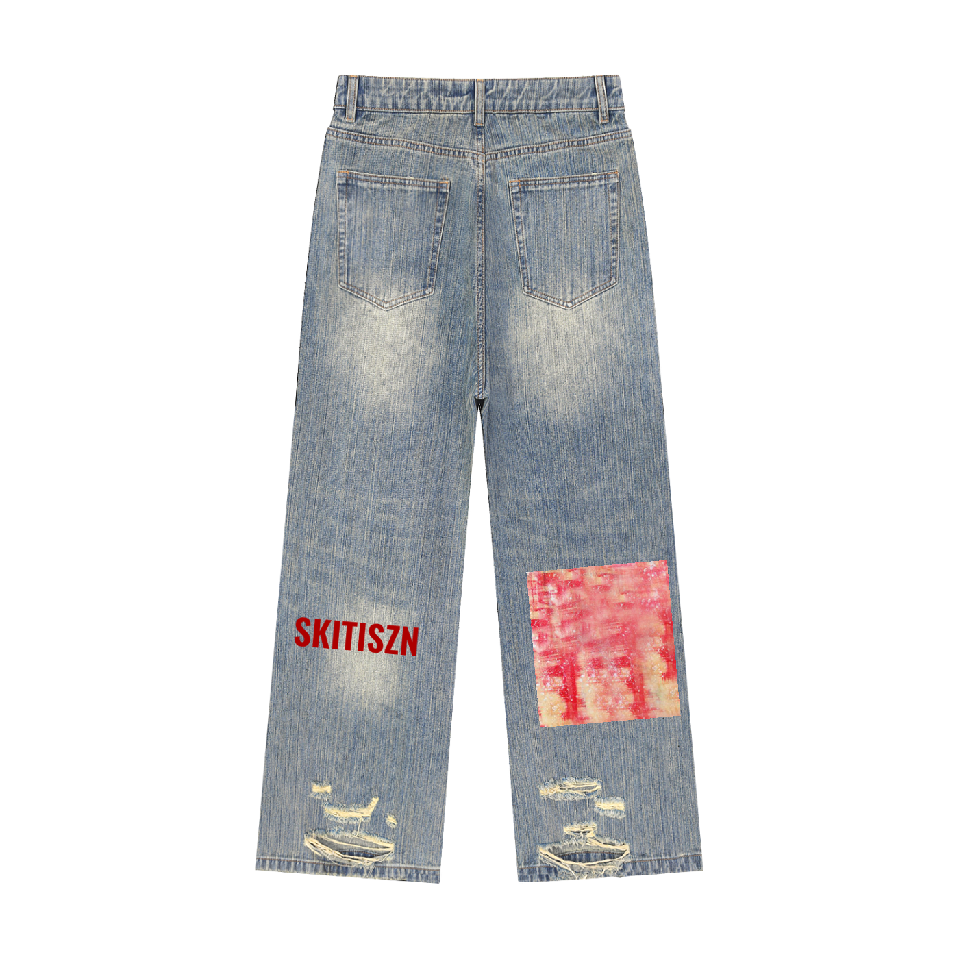 Skitiszn Red Wash Distressed Denim Jeans