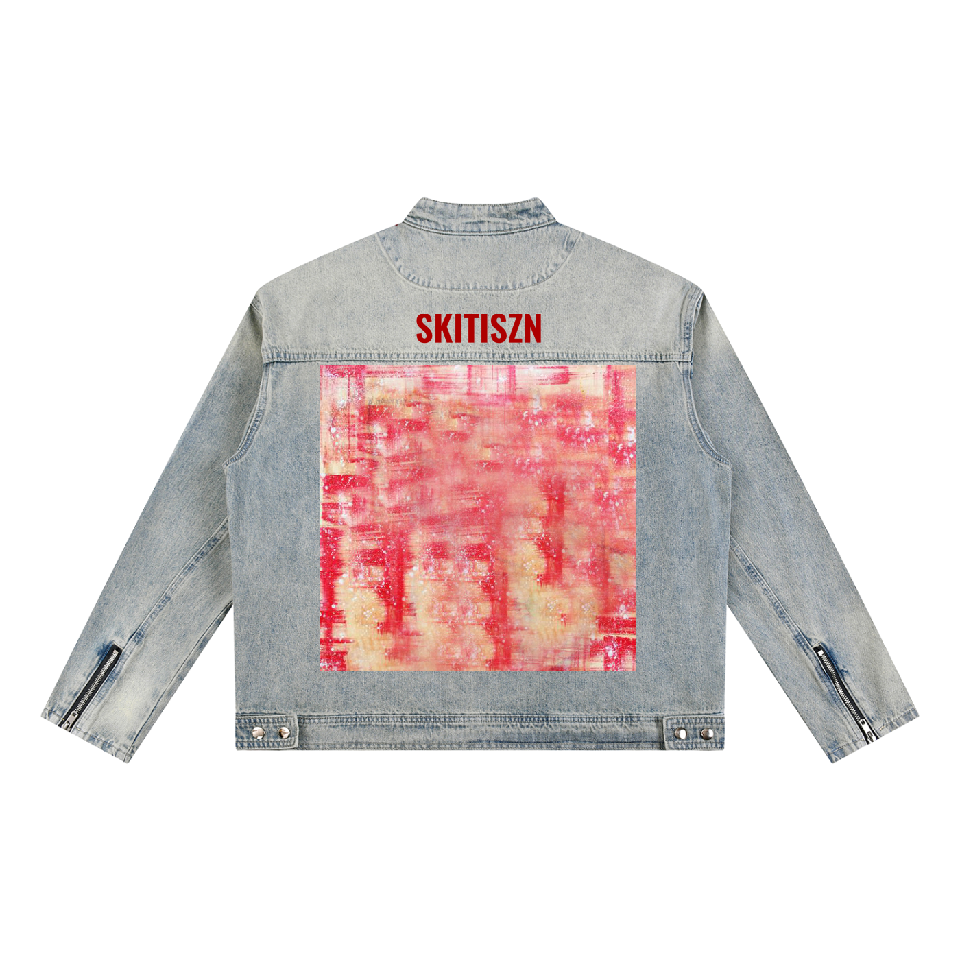 Skitiszn Red Vintage Wash Zip Denim Jacket