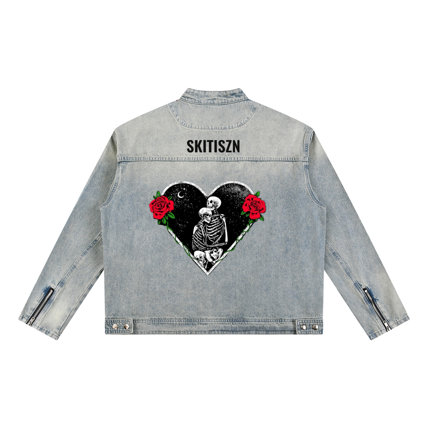Skitiszn Rock And Roll Vintage Wash Zip Denim Jacket
