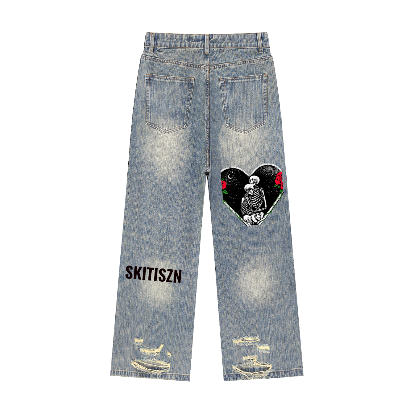Skitiszn Rock and Roll Vintage Wash Distressed Denim Jeans