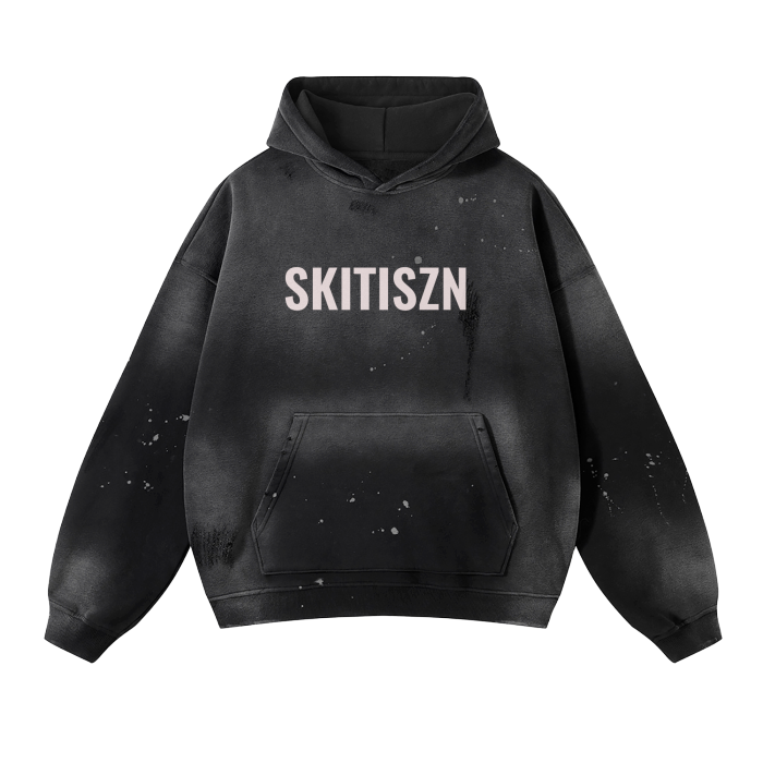 Skitiszn Vintage Wash Frayed Fleece Hoodie - 360 GSM