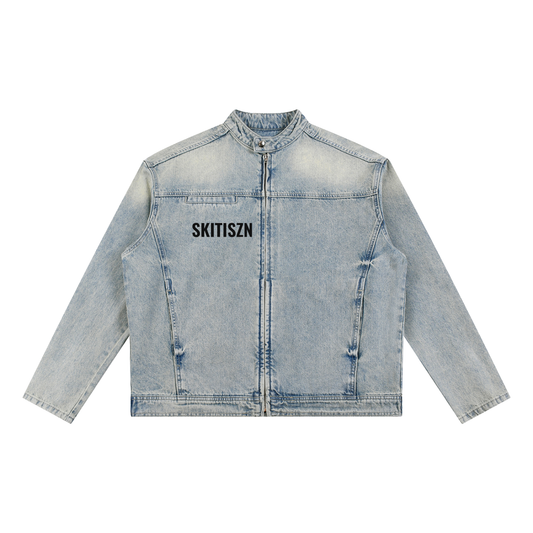 Skitiszn Rock And Roll Vintage Wash Zip Denim Jacket