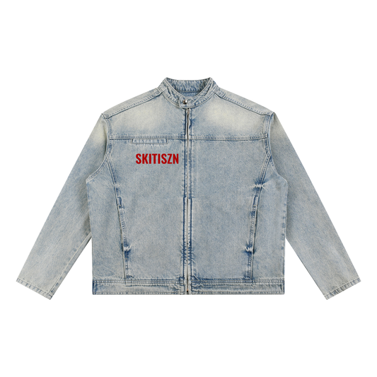 Skitiszn Red Vintage Wash Zip Denim Jacket